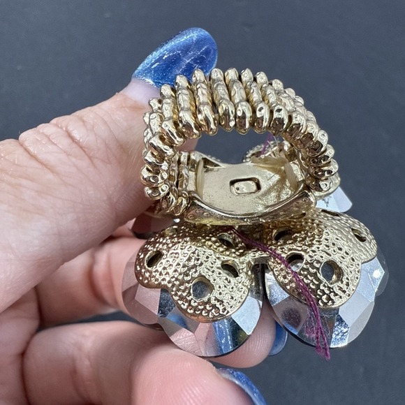Brand New Crystal Cocktail Flower Ring Big Vintage Ring Stretchy Band - Picture 16 of 16